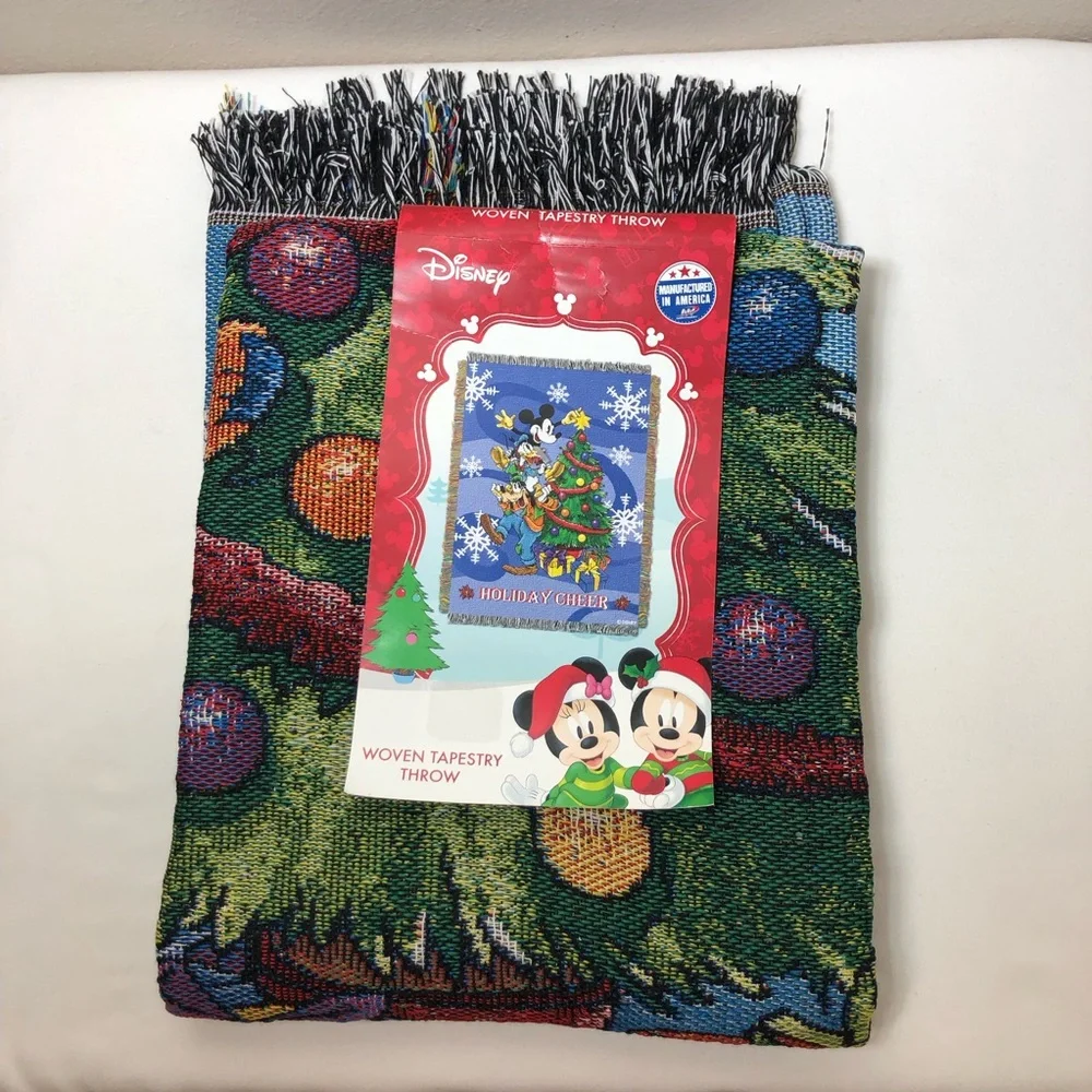 Disney Mickey Mouse Made USA Holiday Cheer Woven Tapestry Throw 48x60 Inch